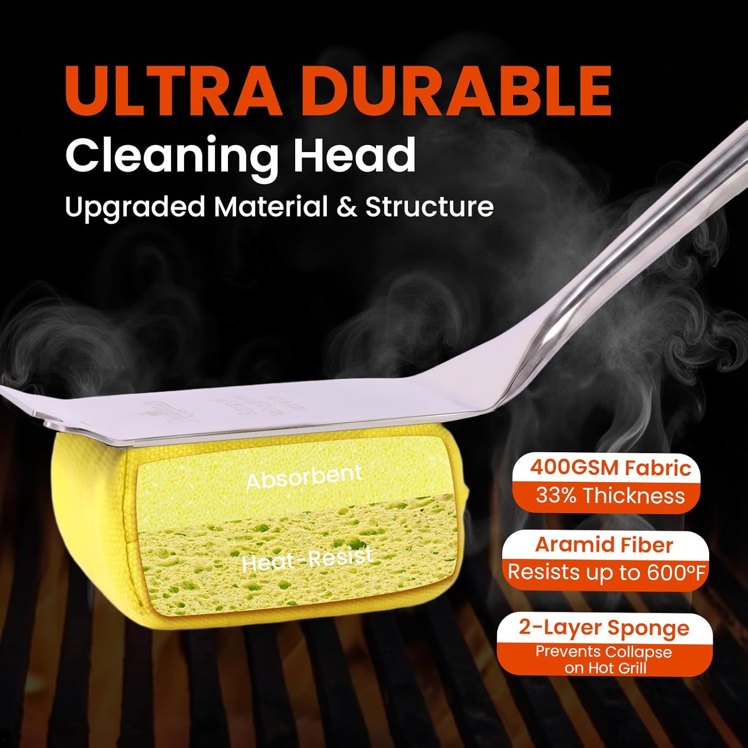 Grill Brush for Outdoor Grill, Bristle Free Grill Brush with Scraper, Safe Steam Grill Cleaner for BBQ &Griddle, Long Rosewood Handle Reaches Corners, for Porcelain, Cast Iron & Stainless Steel Grates